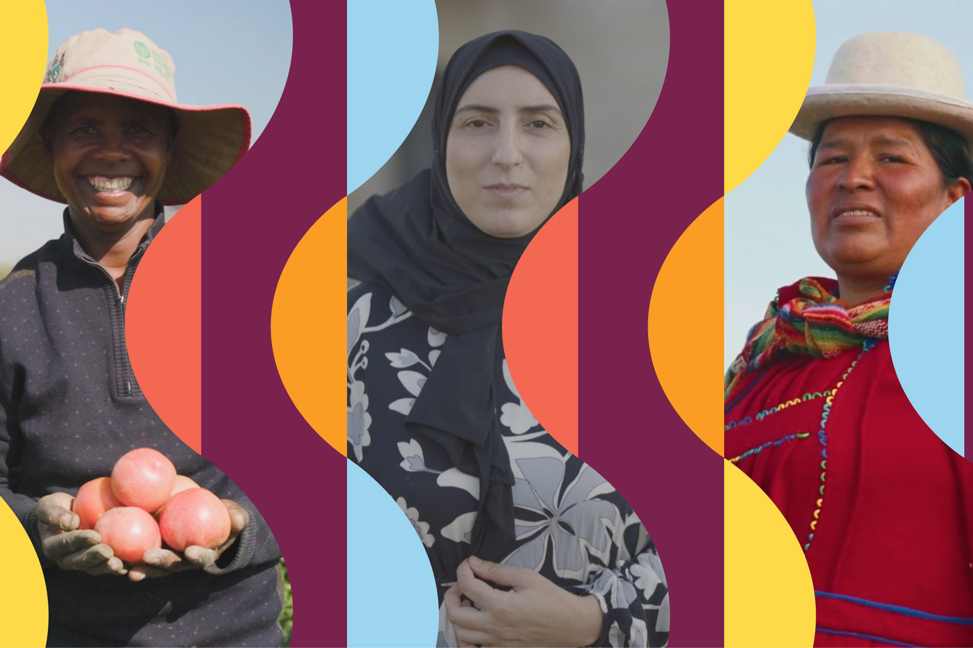 Three individuals standing side by side, each dressed in distinct traditional or work-related attire, suggesting diverse cultural or occupational backgrounds.