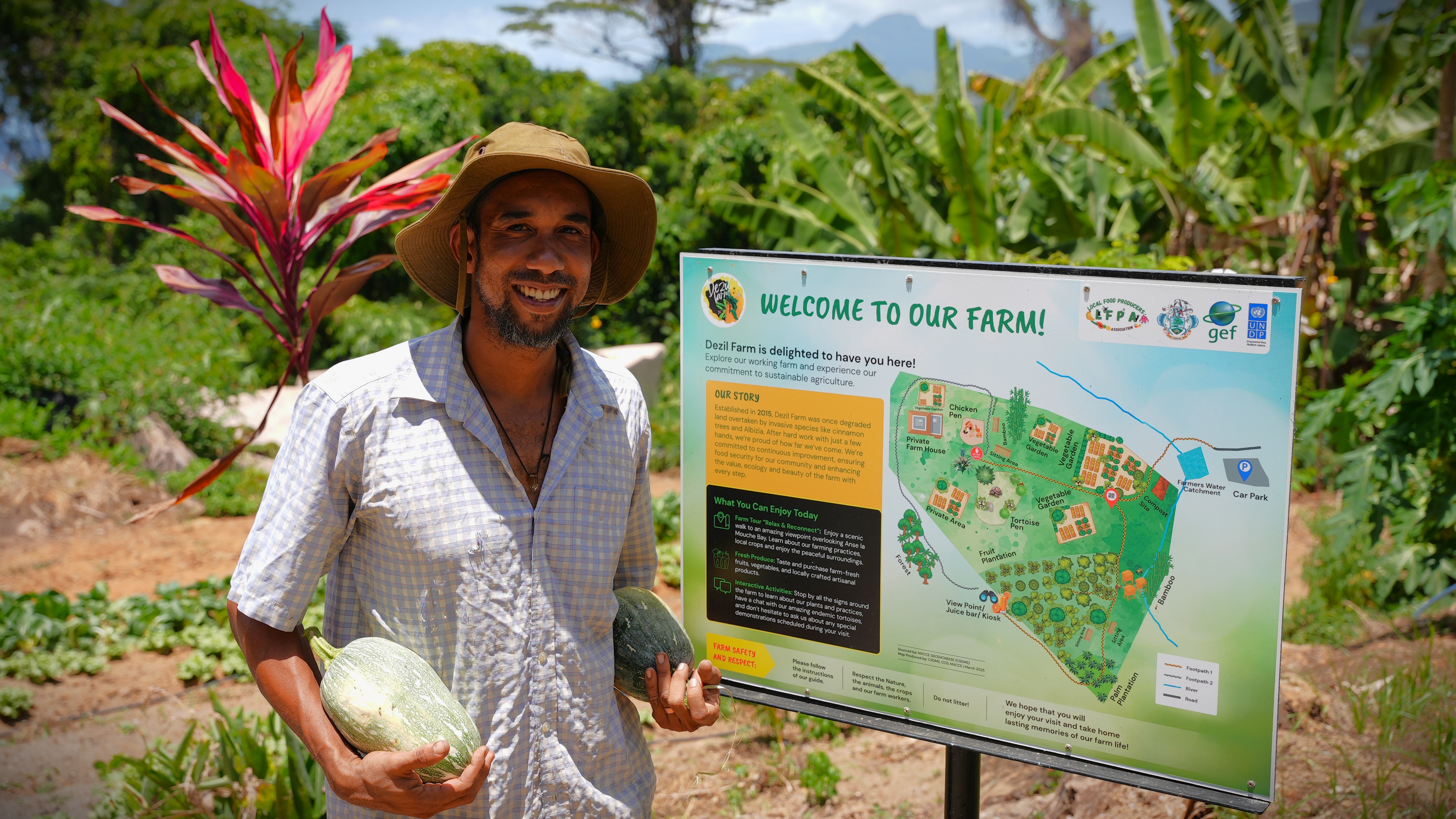 smiling man holding gourds