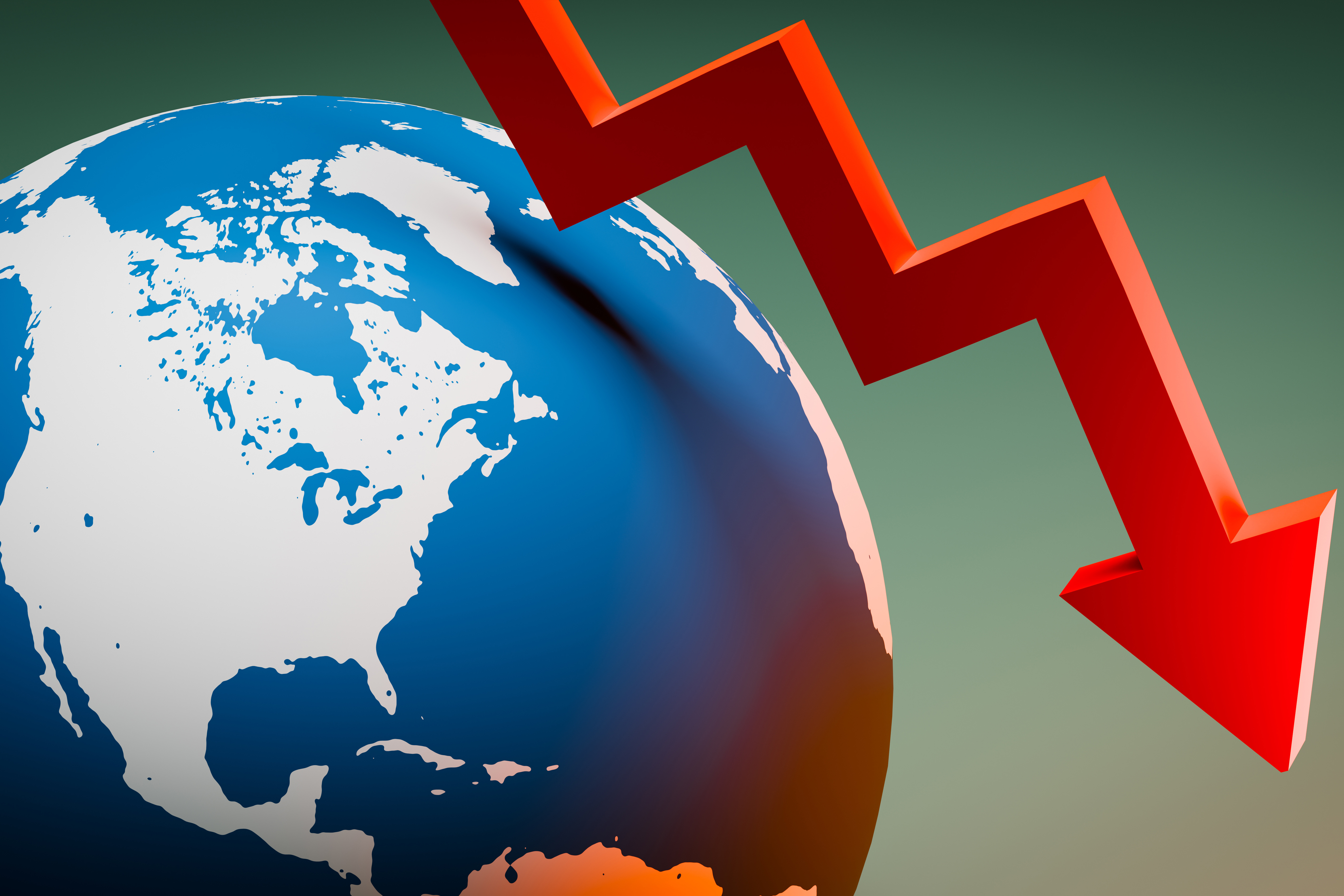 A graphical representation of the globe with a decline arrow.