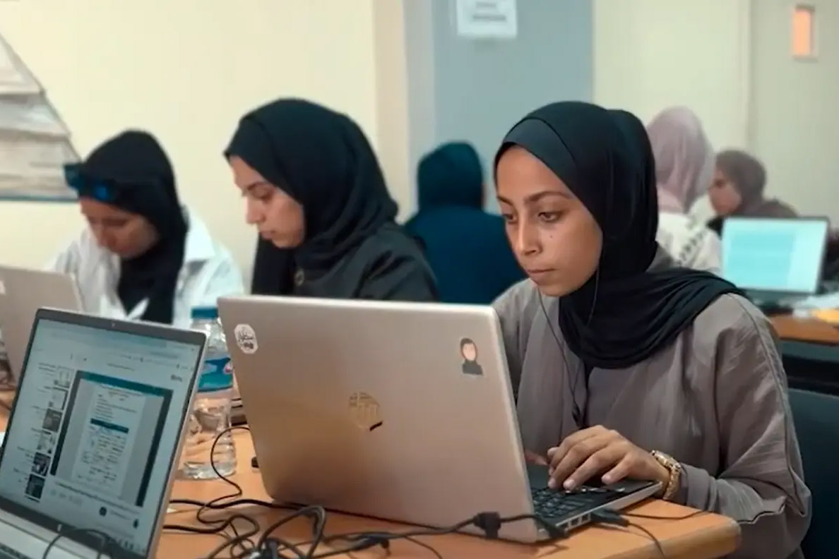 A digital classroom taking place in Gaza.
