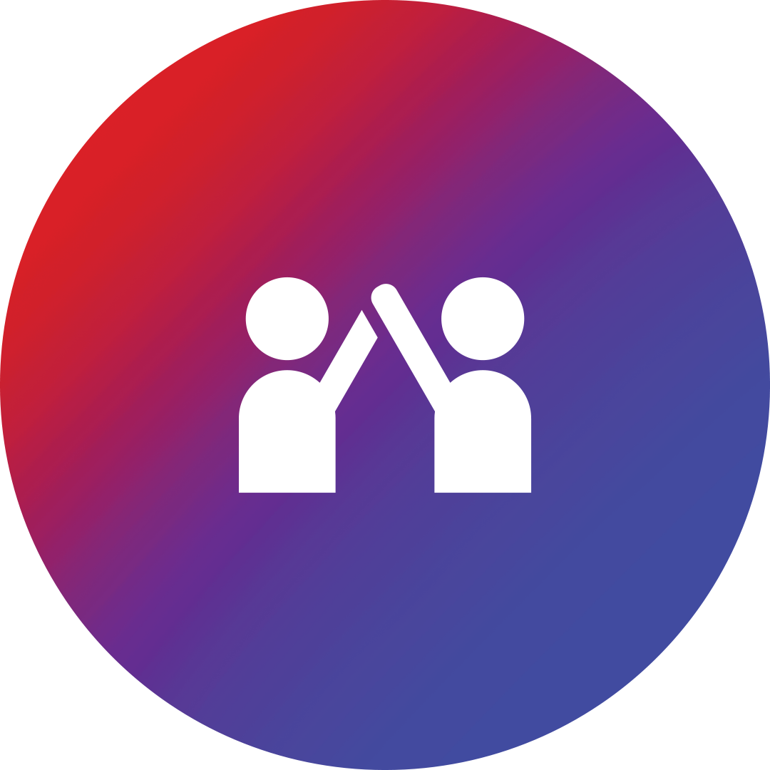 An illustration showing two figures high-fiving on a gradient background