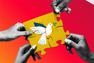 ACT NOW banner with the dove sign